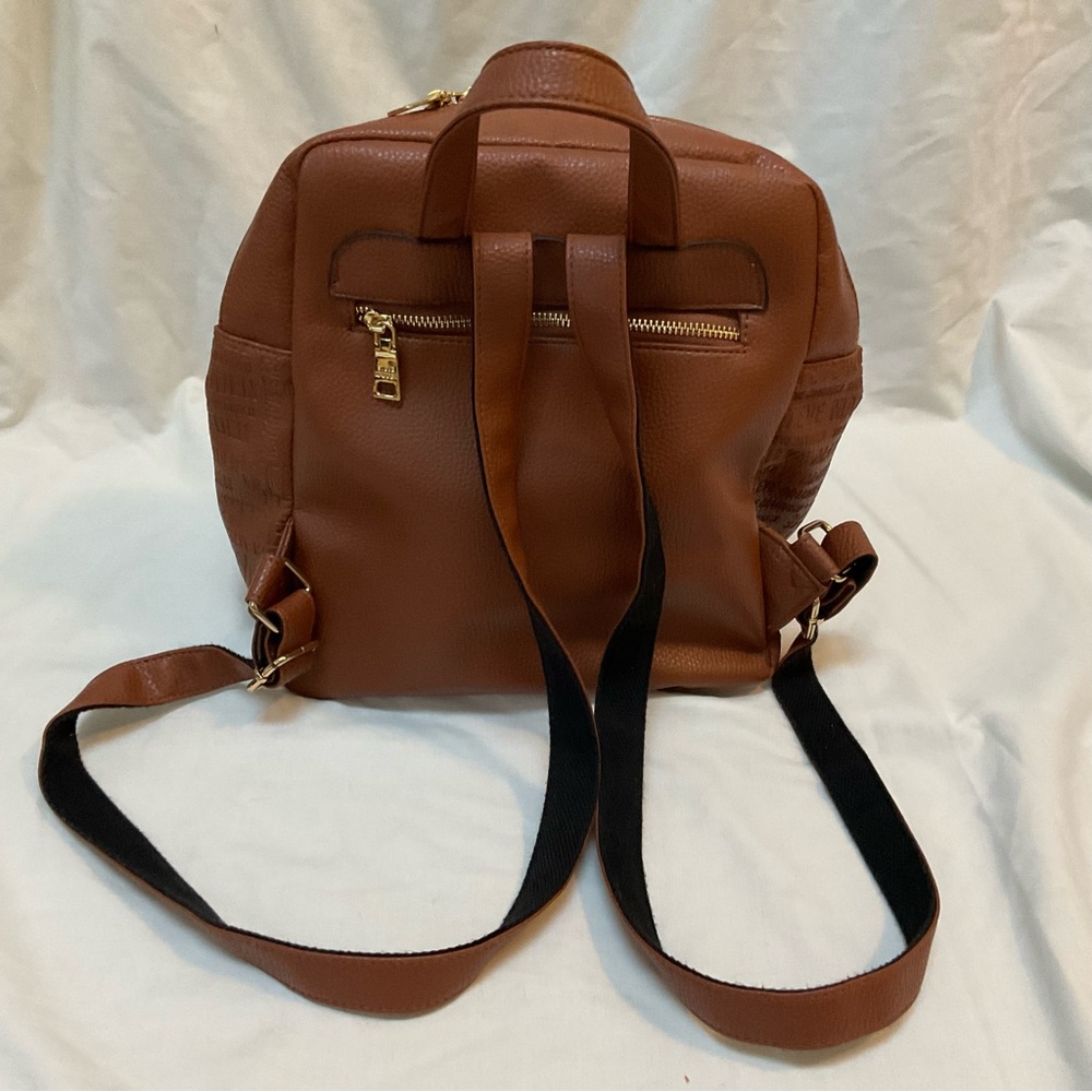 Steve Madden Brown Faux(?) Leather Backpack Purse Gold EUC - Picture 2 of 10